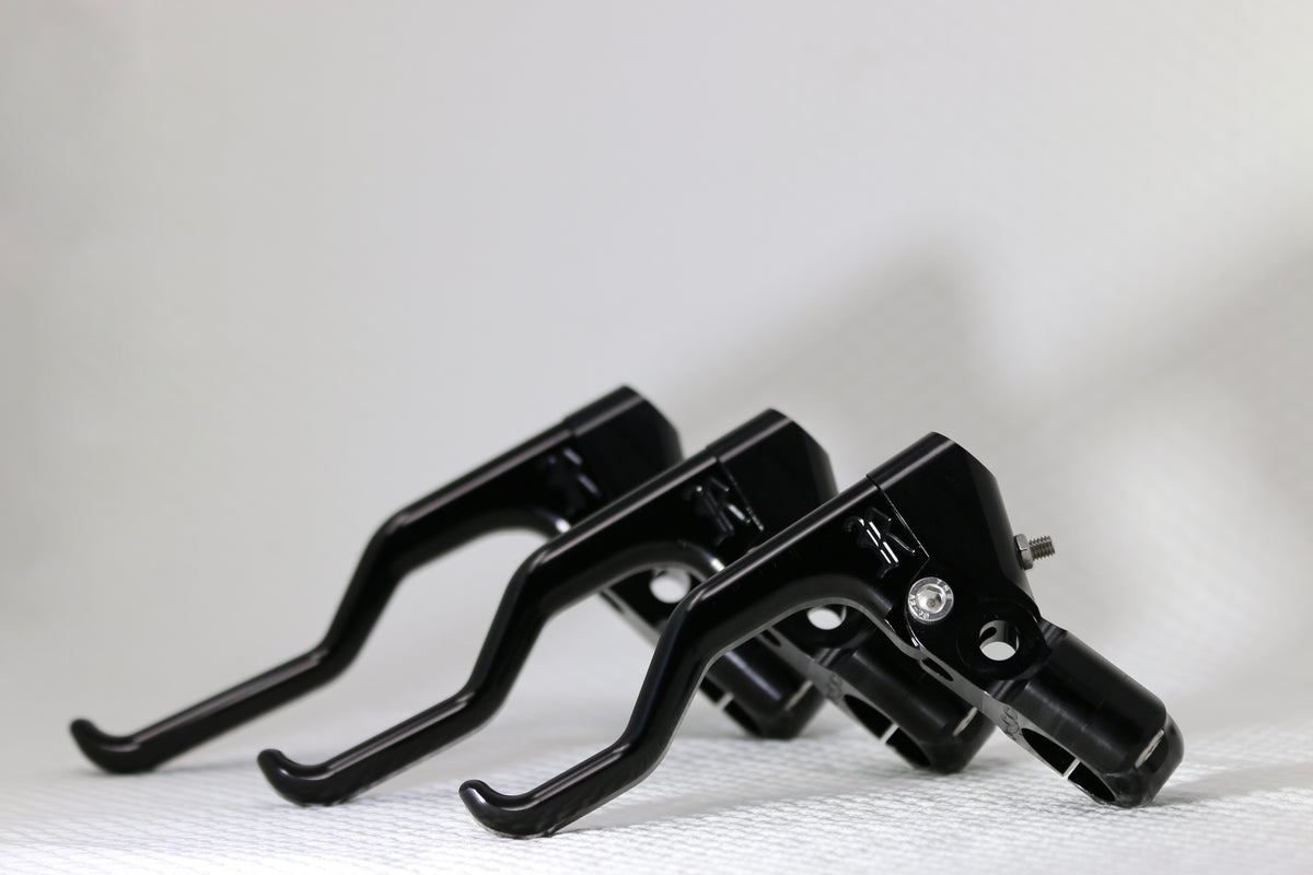 RSC Levers. Harley spec. Raw Machined Anodized Finish. Trigger Series. Righteous Stunt Metal
