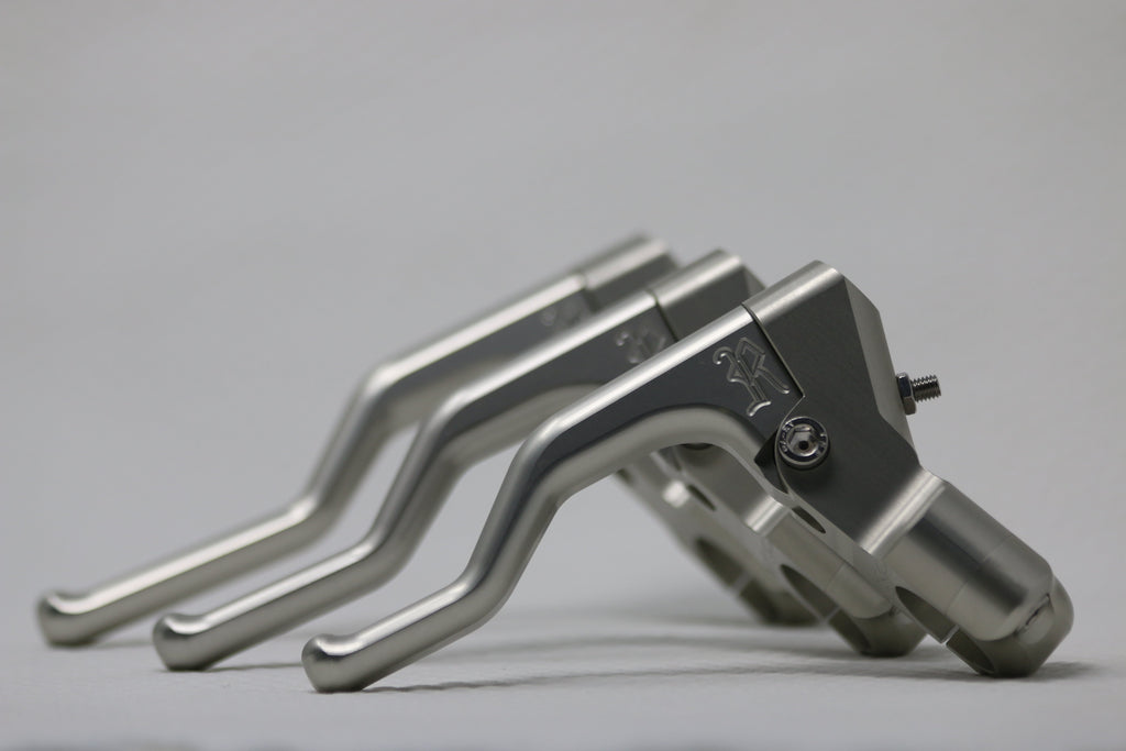 Two Finger Harley spec Bone Series Raw Machined RSC Lever With OEM Style Mirror Mount Bore
